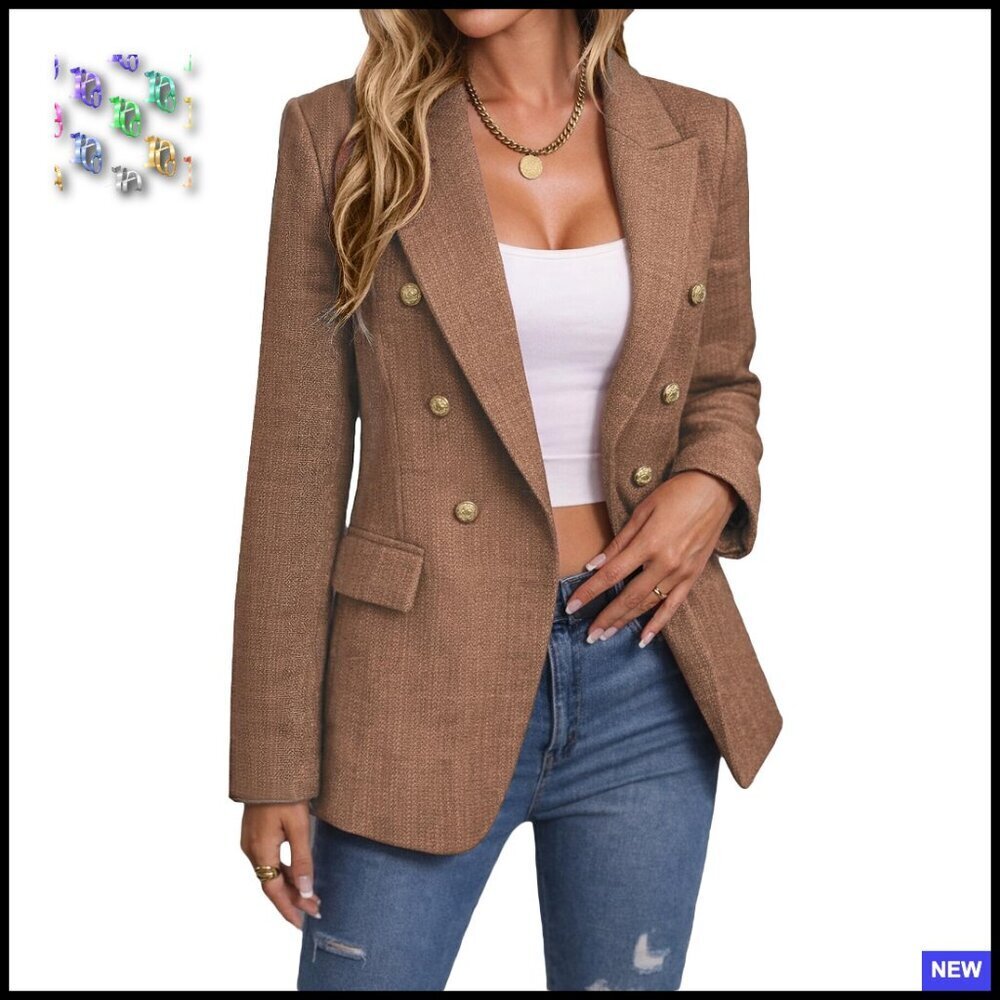 Tweed Wool Blazer Jacket Plaid Warm Fully Lined Business Casual Elegant Coat